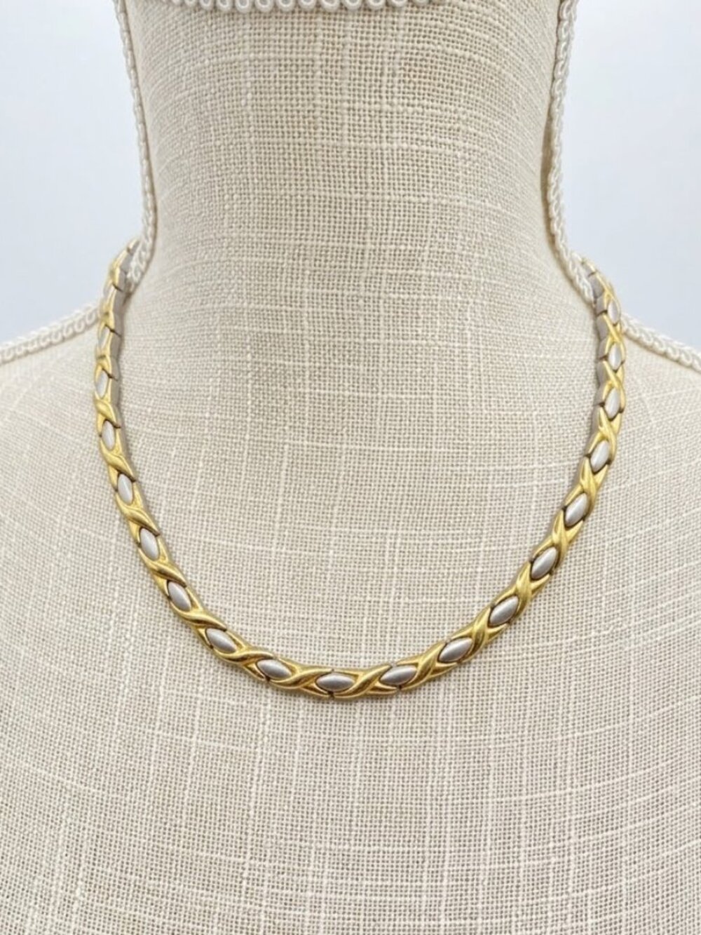 Two Tone Stainless Steel Magnetic Therapy Link Necklace 18"